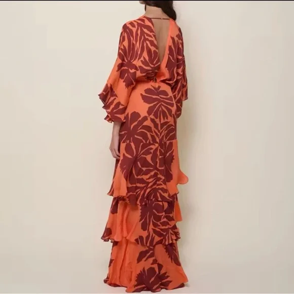 Floral Maxi Dress in Orange and Brown - Picture 2 of 6